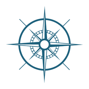 Blue compass rose, navigational tool.